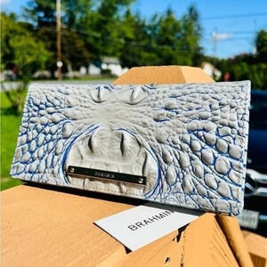 Brahmin Eggshell Melbourne Ady Wallet Embossed Leather Snap Closure NWT